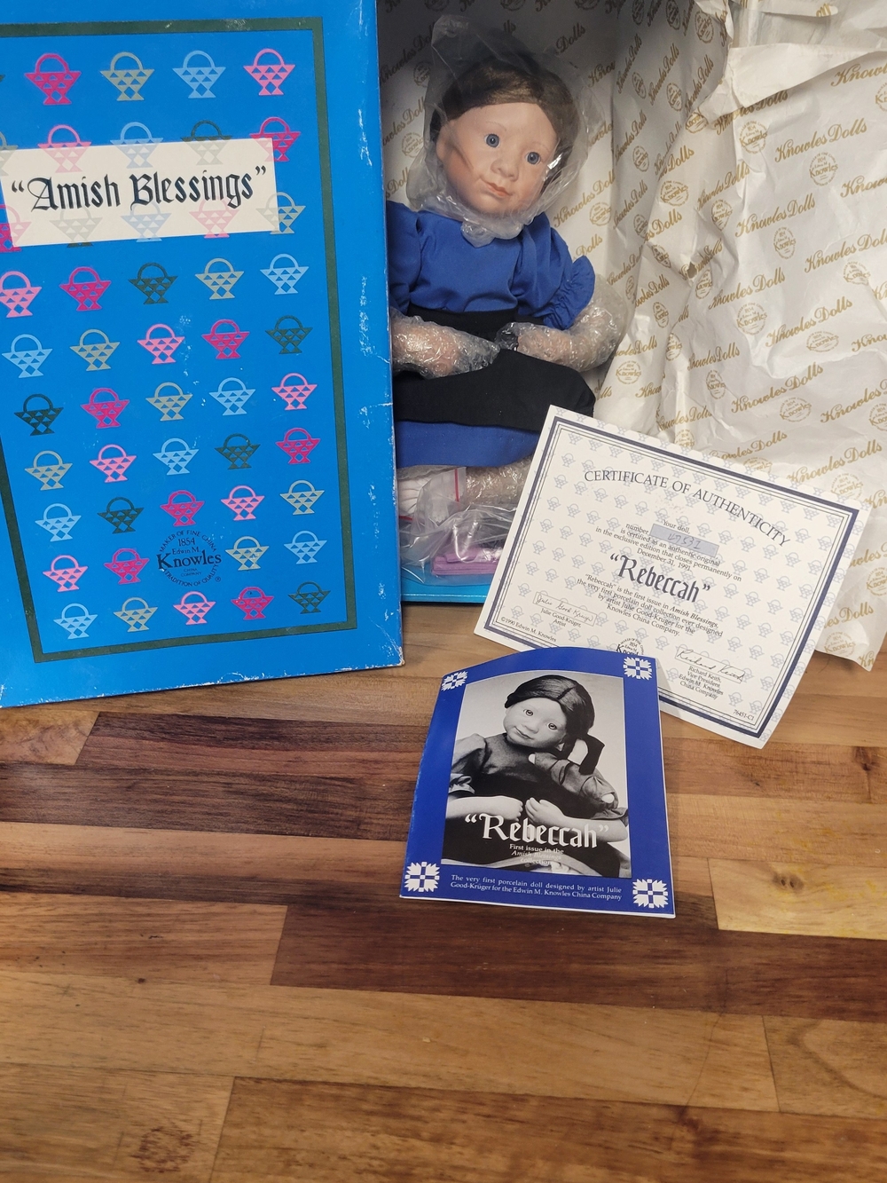 Knowles 'Rebeccah' Amish Blessings Blue Collectible Doll